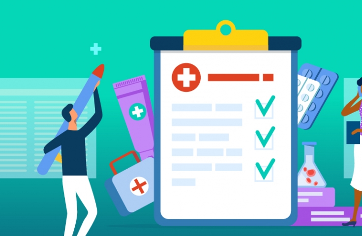 Green illustration of a healthcare checklist