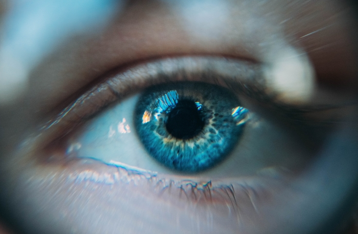 Close up of a person's blue eye